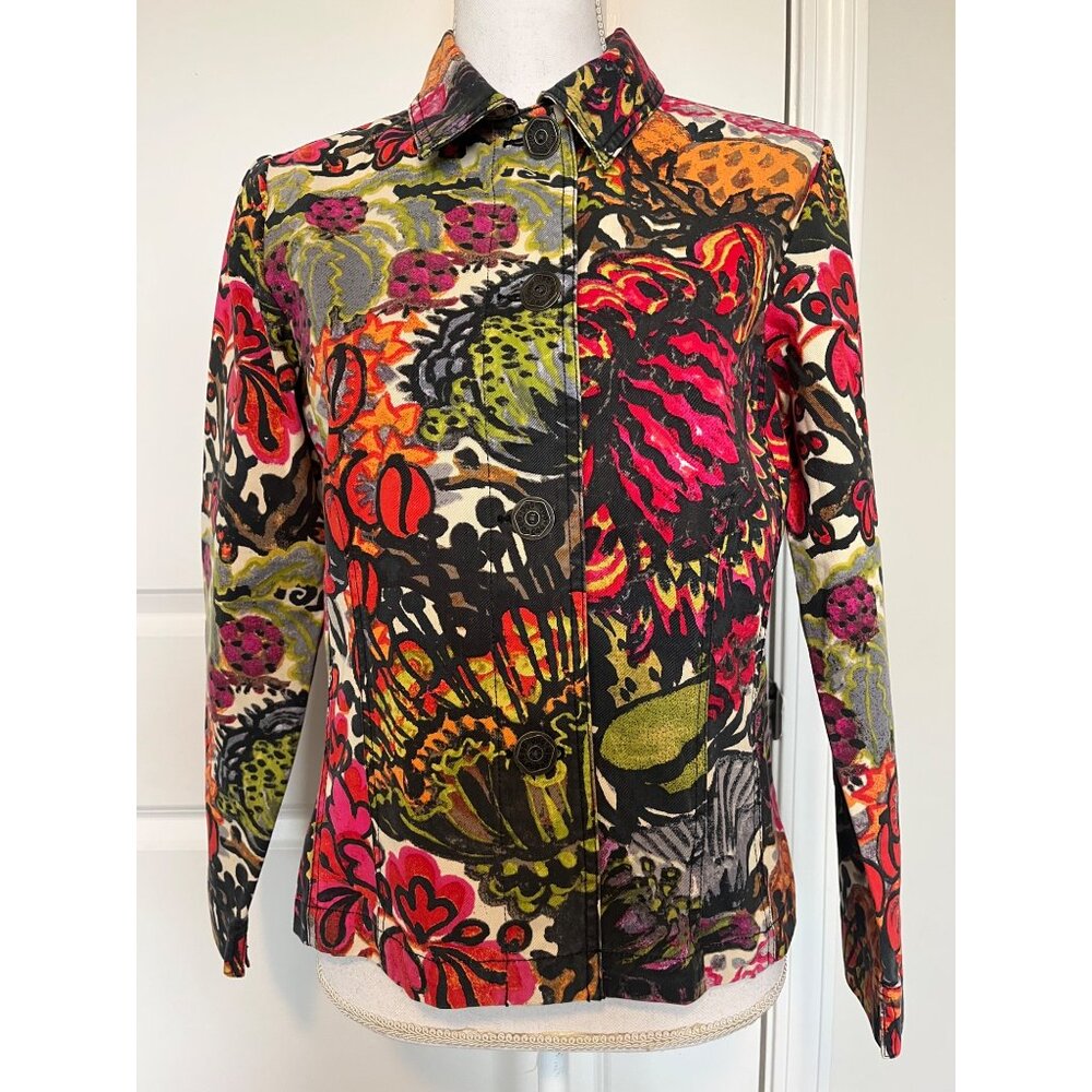Additions By Chicos Floral Button-Up Jacket Womens Size 0 (small) Cotton